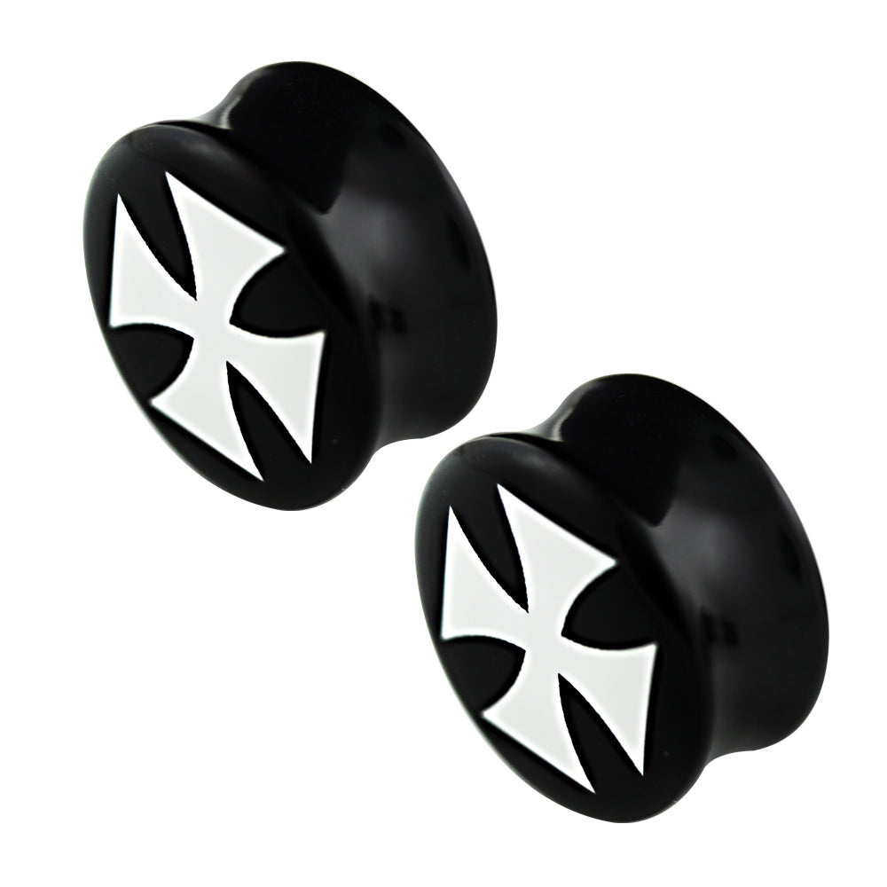 Lau Fashion 2 Stück Eisernen Kreuz Acryl Flash Plug Mittelalter Rocker Ohrring Piercing