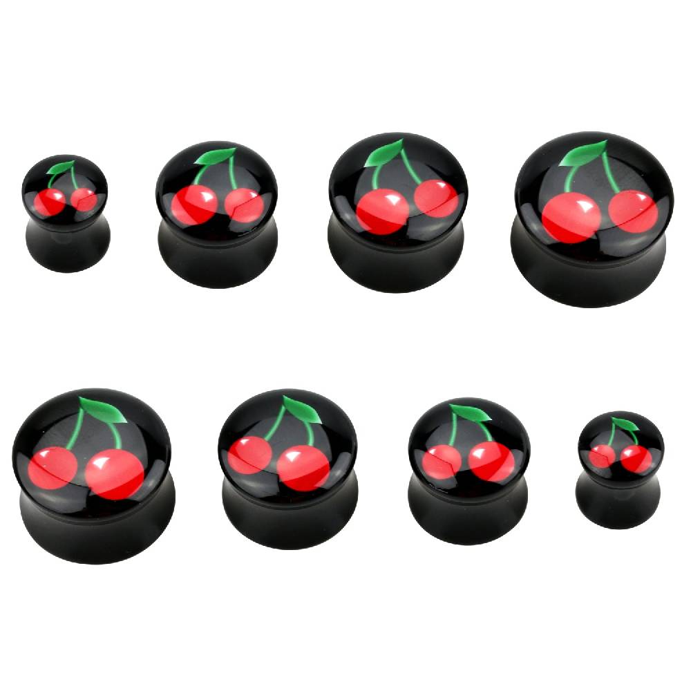 Lau Fashion 2 Stück Kirsche Schwarz Acryl Flash Plug Rockabilly Ohrring Piercing