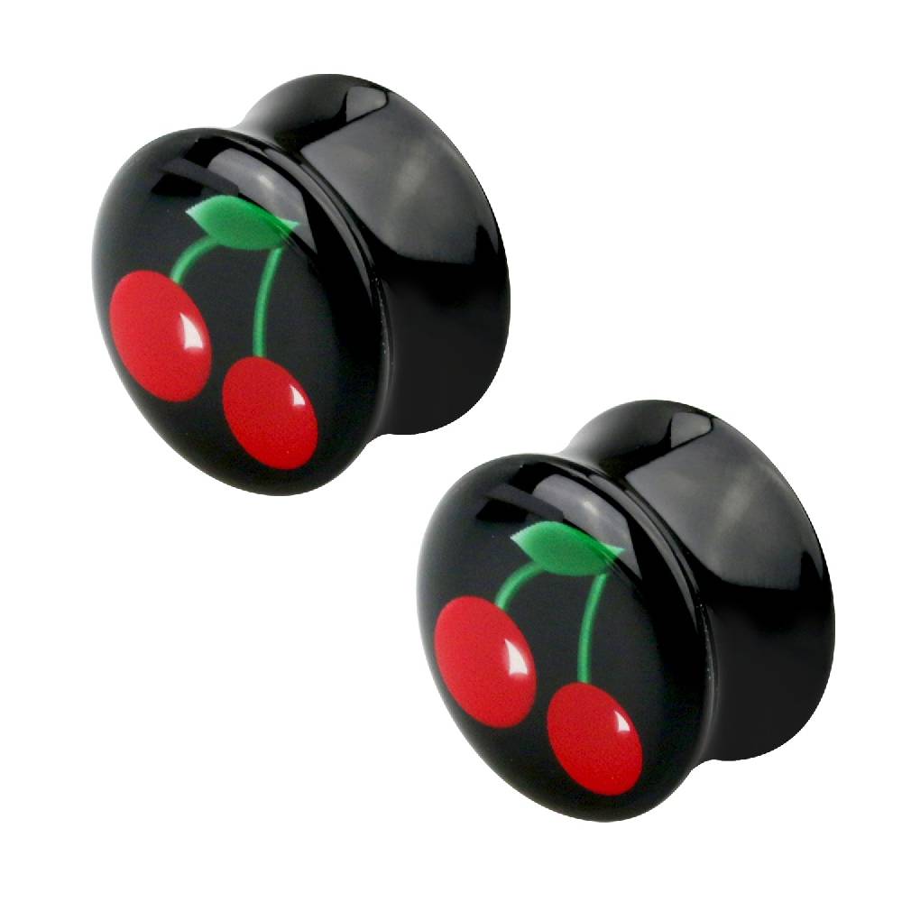 Lau Fashion 2 Stück Kirsche Schwarz Acryl Flash Plug Rockabilly Ohrring Piercing