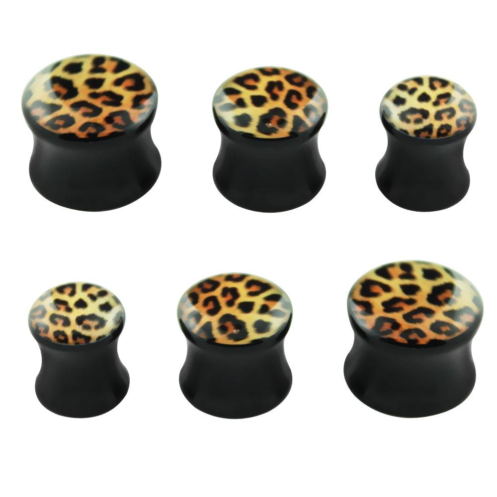 Lau Fashion 2 Stück Leo Acryl Flash Plug Leoparden Tiermuster Gothic Ohrring Piercing