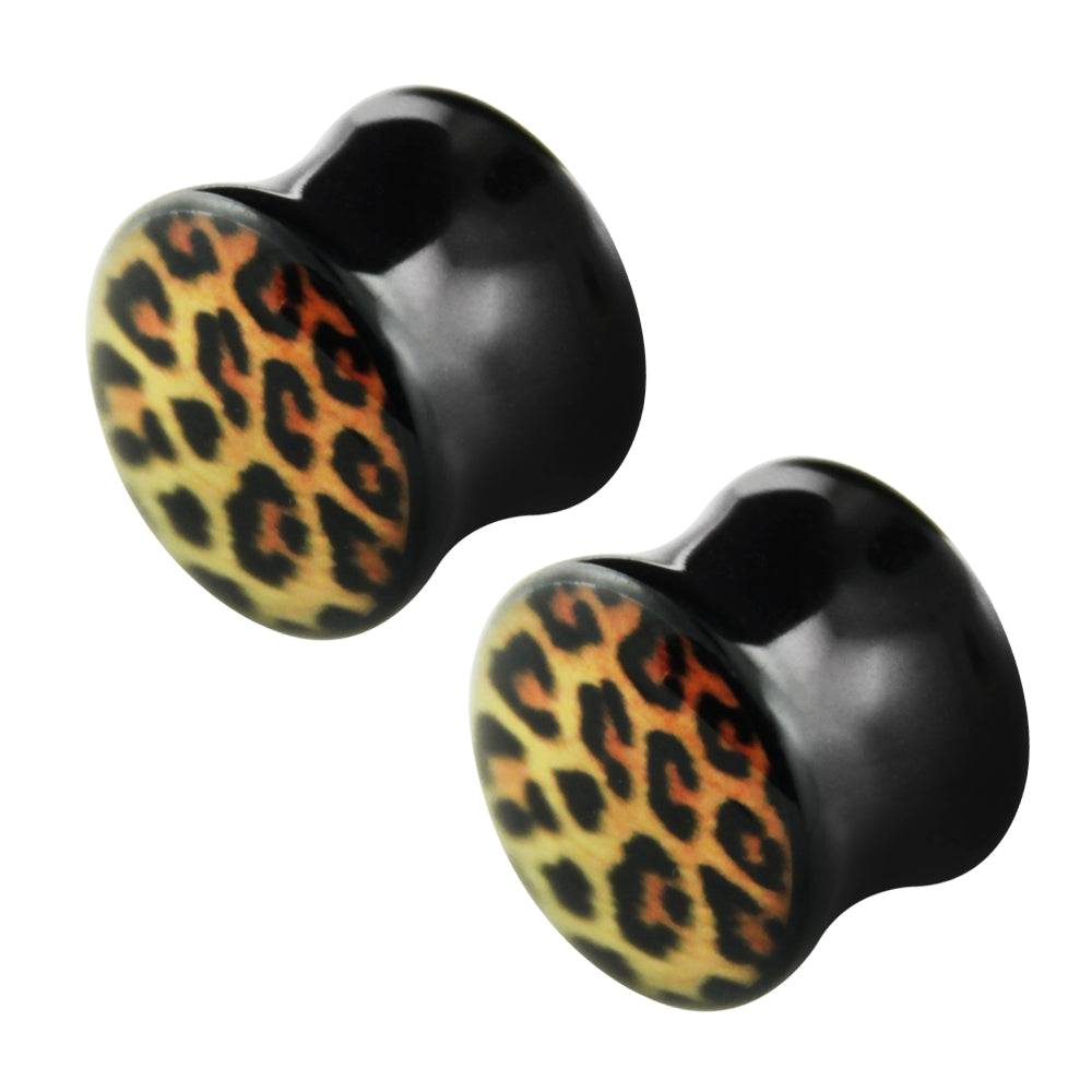 Lau Fashion 2 Stück Leo Acryl Flash Plug Leoparden Tiermuster Gothic Ohrring Piercing