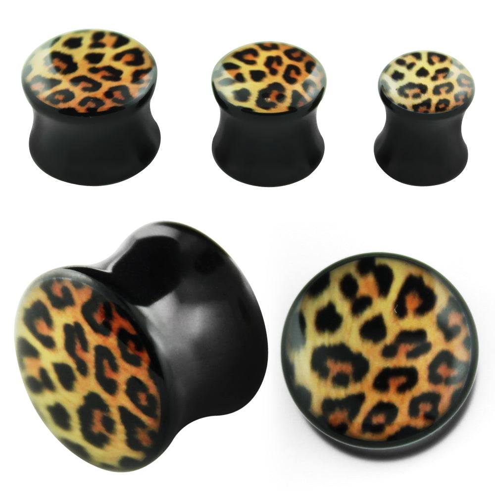 Lau Fashion 2 Stück Leo Acryl Flash Plug Leoparden Tiermuster Gothic Ohrring Piercing