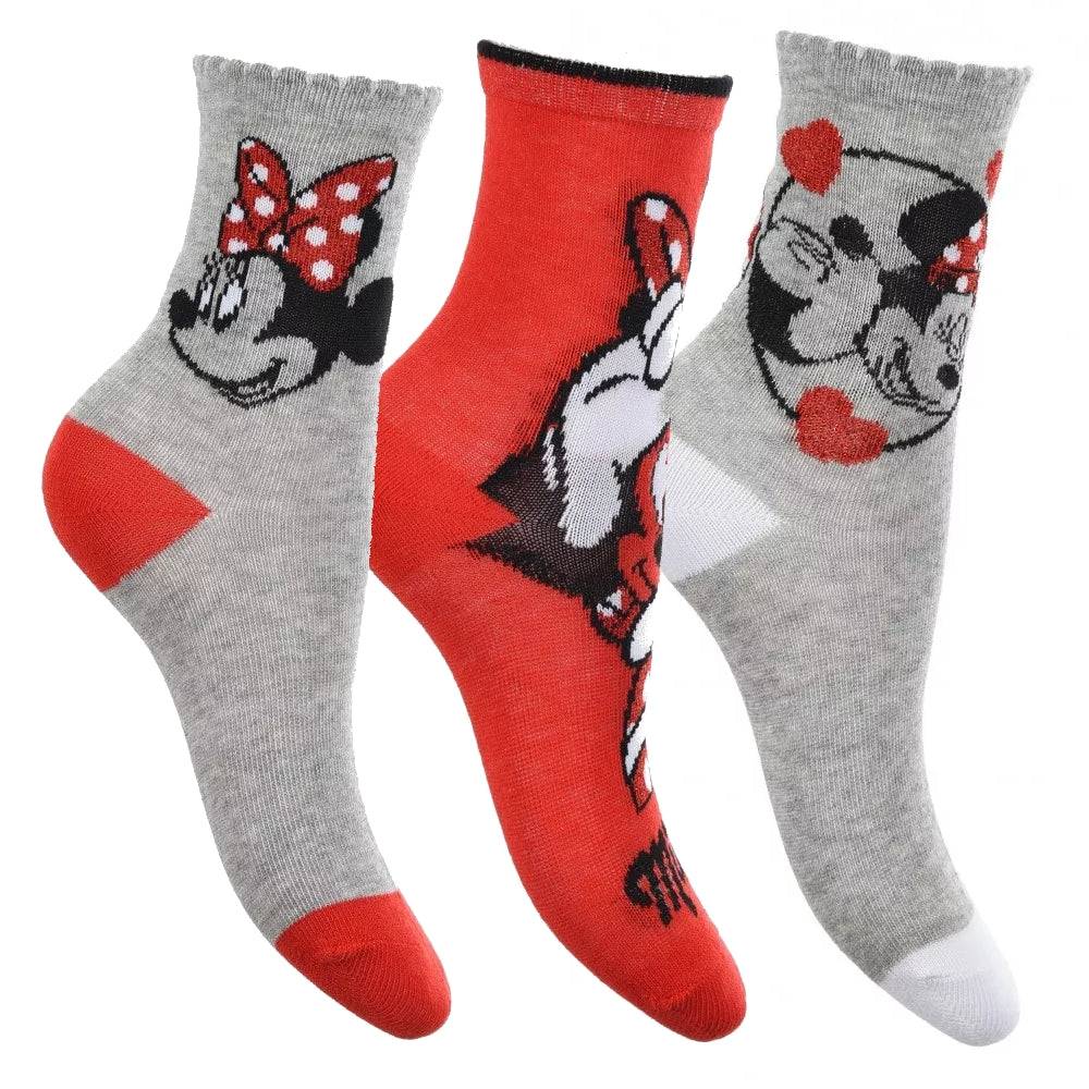 Lau Fashion 3er Set Disney Minnie Maus Kinder Socken Strümpfe Söckchen Quarter Pack 23-34