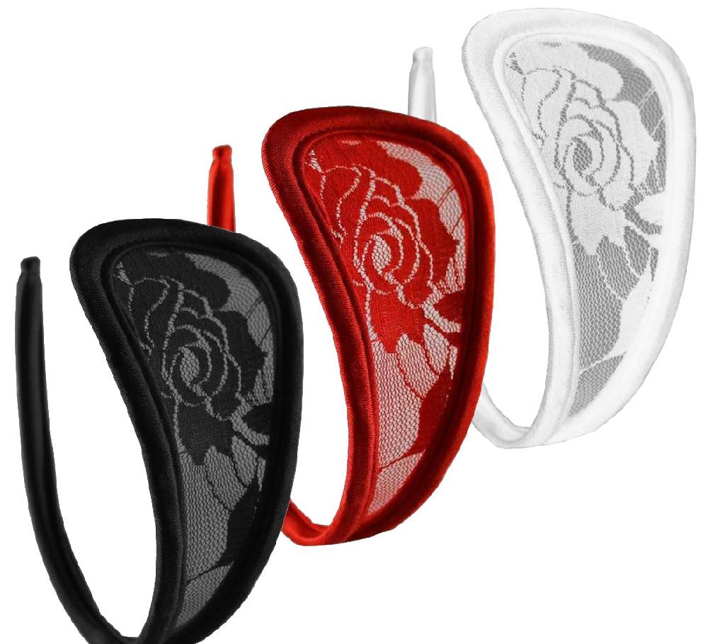 Lau Fashion 3er Set Spitze Damen C-String Slip Mini Bikini Schwarz Unterhose Dessous S/M/L