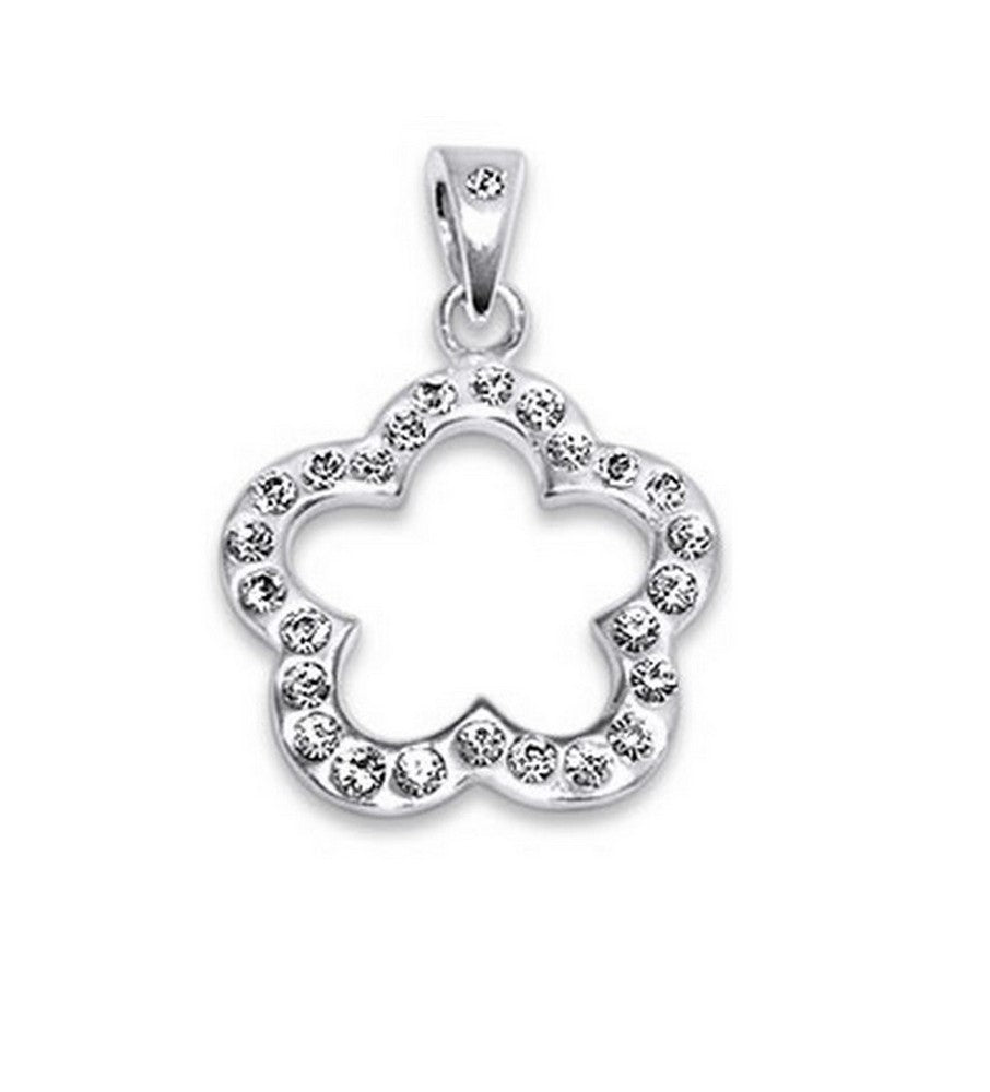 Lau Fashion 925 Sterling Silber 3D Blume Anhänger Kette Weiß Strass Zirkonia Halskette Ø18mm