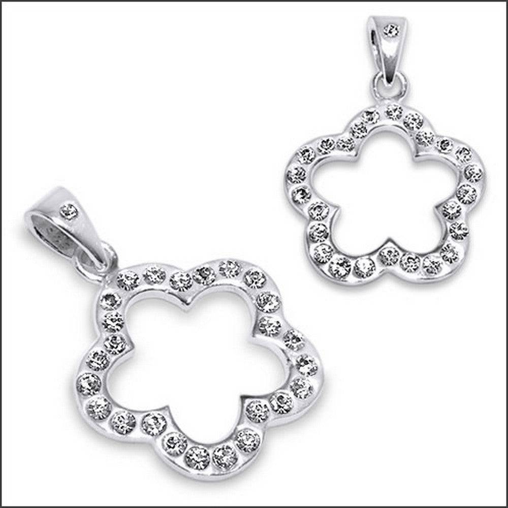 Lau Fashion 925 Sterling Silber 3D Blume Anhänger Kette Weiß Strass Zirkonia Halskette Ø18mm