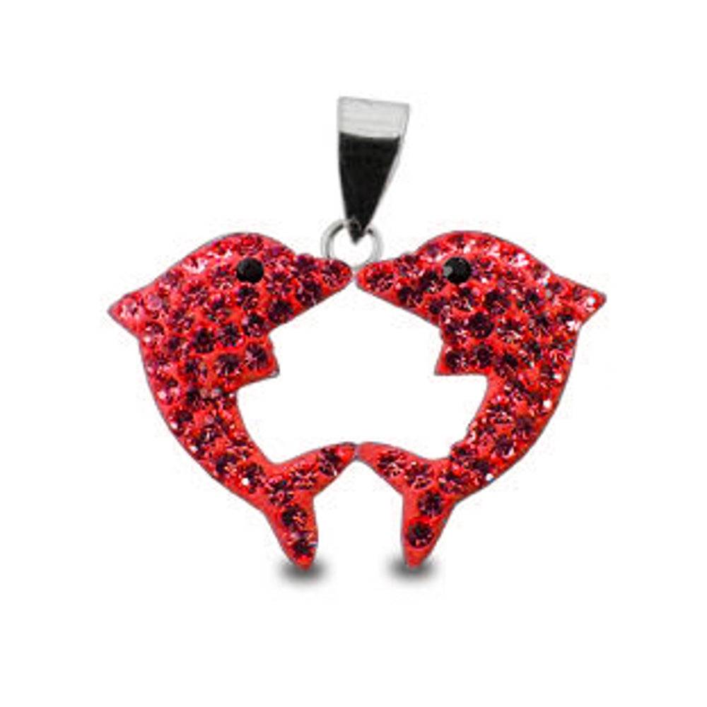 Lau Fashion 925 Sterling Silber 3D Delphin Herz Rosa Anhänger Strass Kette Zirkonia Charms-Copy