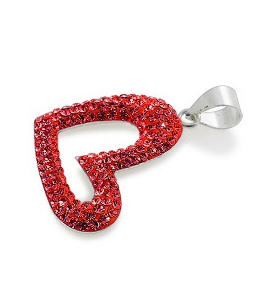 Lau Fashion 925 Sterling Silber 3D Herz Schwarz Anhänger Strass Zirkonia Kette Ø 23mm