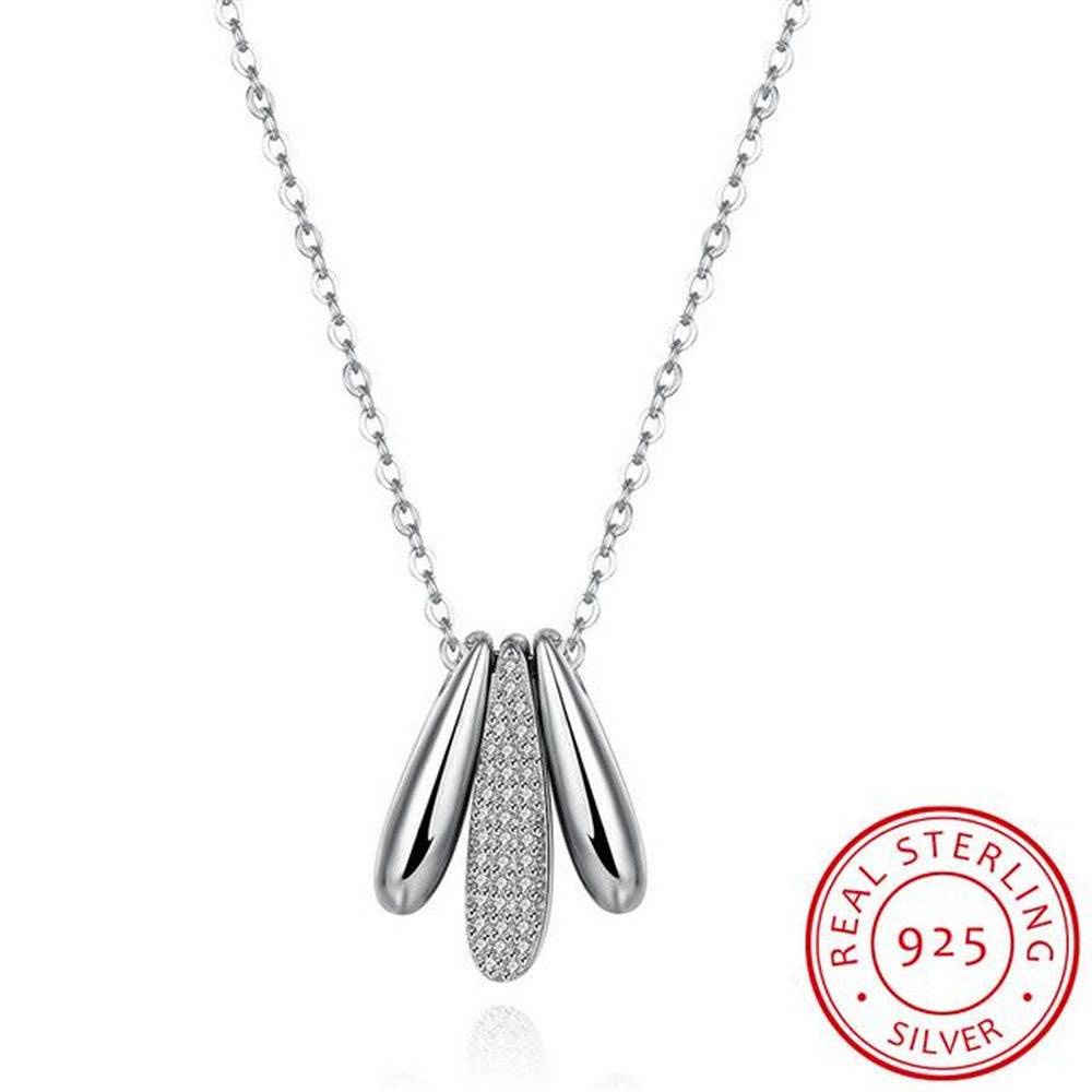 Lau Fashion 925 Sterling Silber Luxus Damen Halskette 3 Reihen Tropfen Zirkonia Ø 18mm