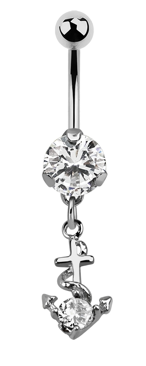 Lau Fashion Anker Bauchnabel Piercing Zirkonia Silber Kristalle Stab 1,6x10mm Stein Ø 8mm