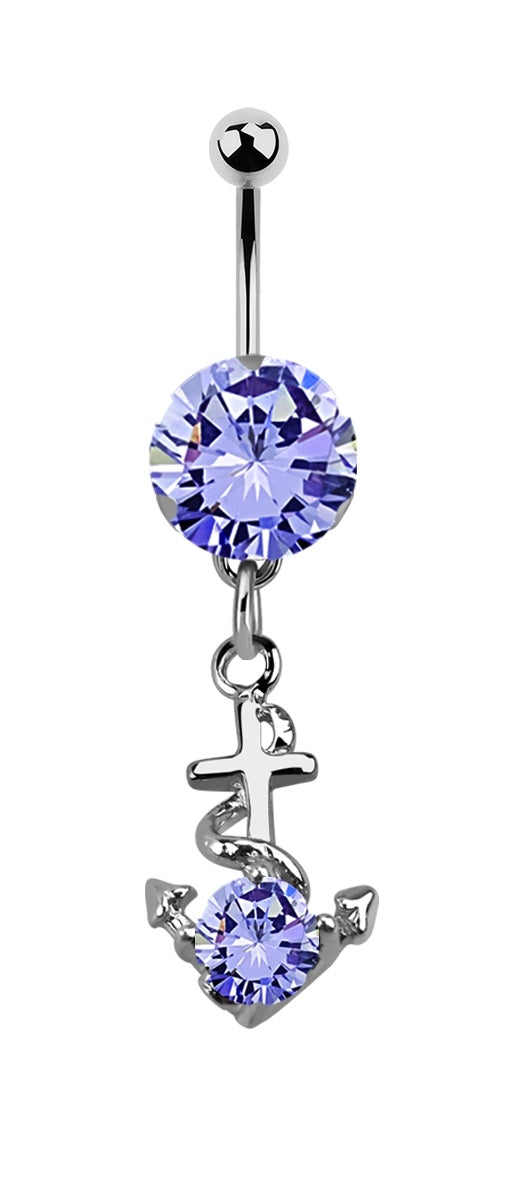 Lau Fashion Anker Bauchnabel Piercing Zirkonia Silber Kristalle Stab 1,6x10mm Stein Ø 8mm