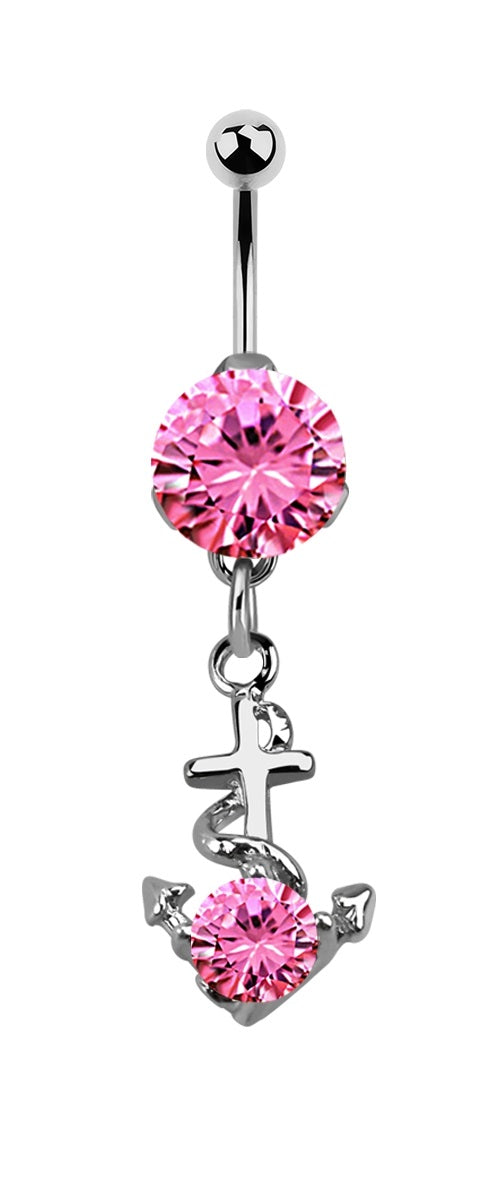 Lau Fashion Anker Bauchnabel Piercing Zirkonia Silber Kristalle Stab 1,6x10mm Stein Ø 8mm