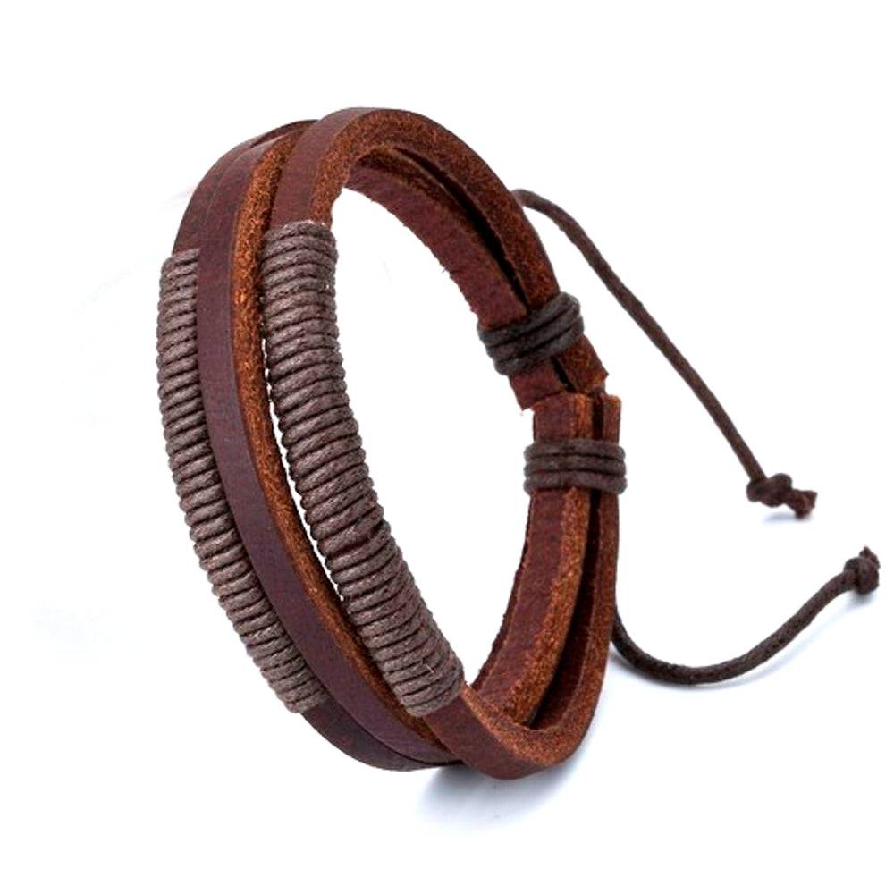 Lau Fashion Armreif Echt Leder Armband Braun Geflochten Surfer Schmuck Unisex 20cm