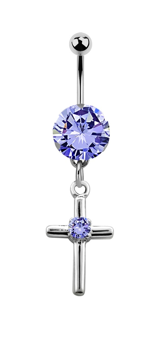 Lau Fashion Bauchnabel Piercing Zirkonia Kreuz Silber Kristalle Stab 1,6x10mm Stein Ø 8mm