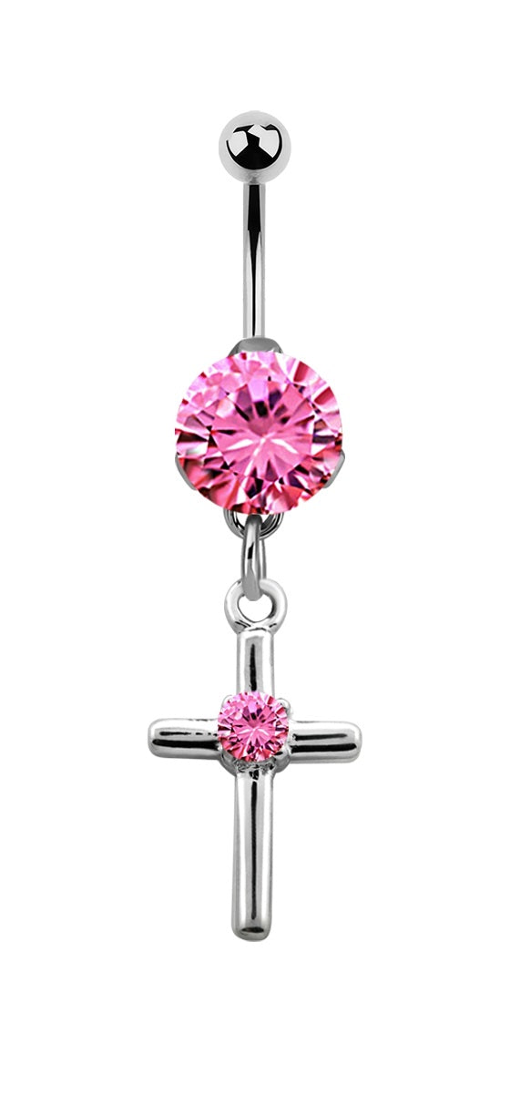 Lau Fashion Bauchnabel Piercing Zirkonia Kreuz Silber Kristalle Stab 1,6x10mm Stein Ø 8mm