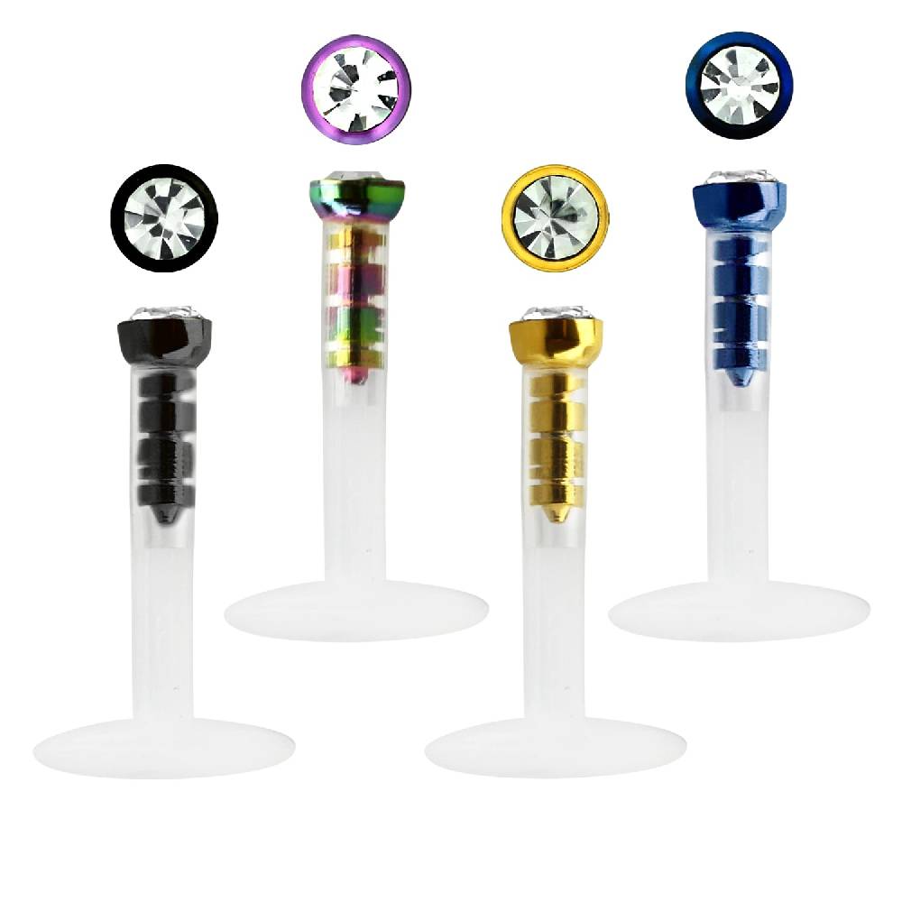 Lau Fashion BioFlex Lippen Piercing Strass Labret Stecker Bling Cap Stein Ø 2mm