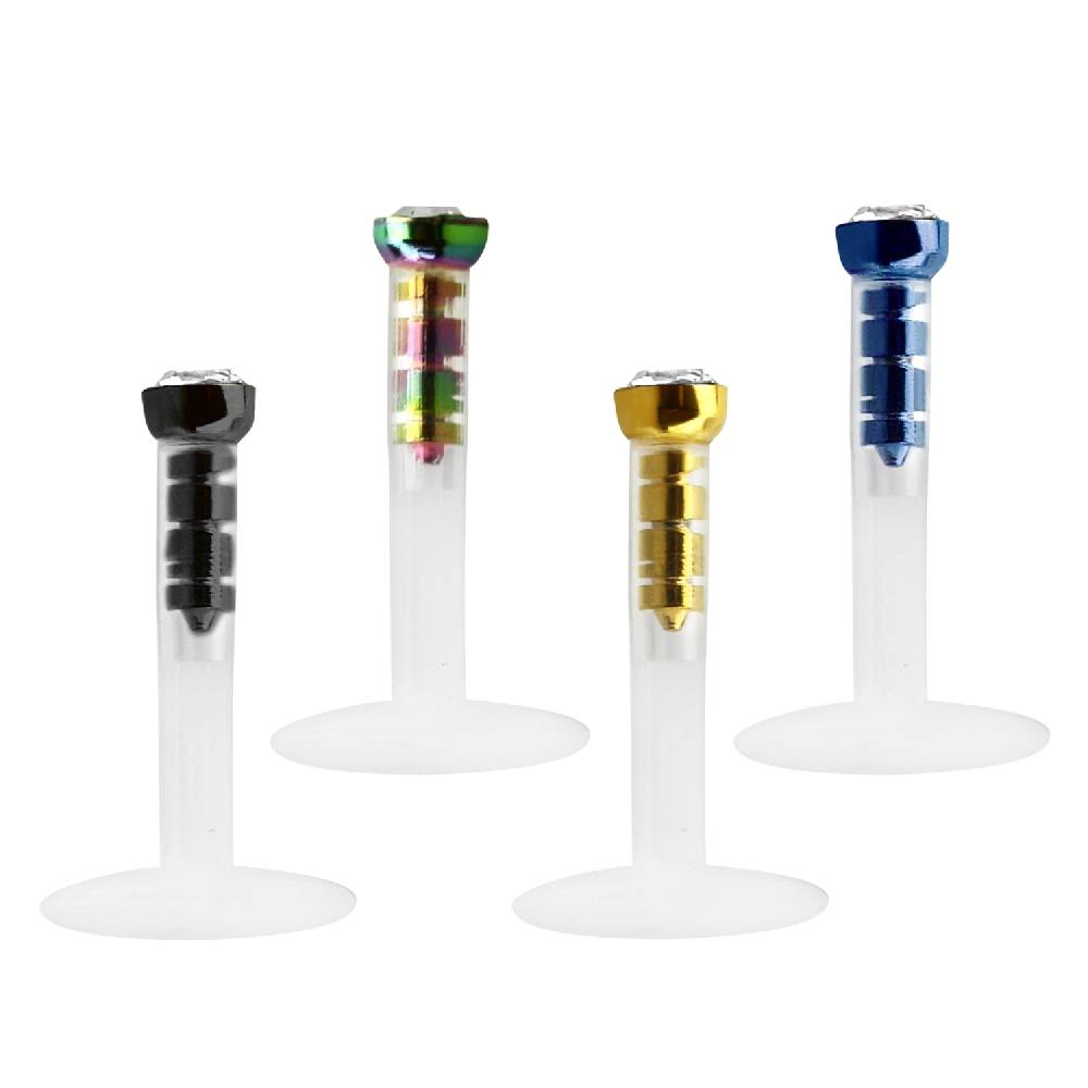 Lau Fashion BioFlex Lippen Piercing Strass Labret Stecker Bling Cap Stein Ø 2mm