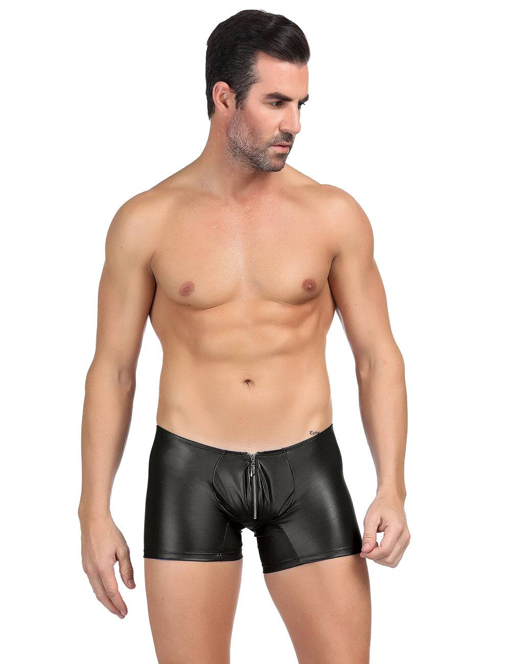 Lau Fashion Boxershorts Zipper Wetlook Boxer Shorts Herren Slip Männer Hose Unterwäsche S/XL - MP069