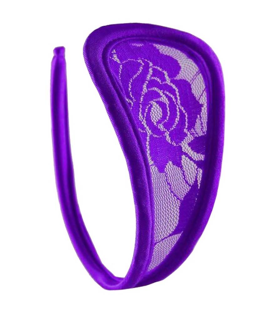 Lau Fashion C-String Set Spitze Damen Slip Mini Bikini Schwarz Lila Unterhose Dessous S/M/L