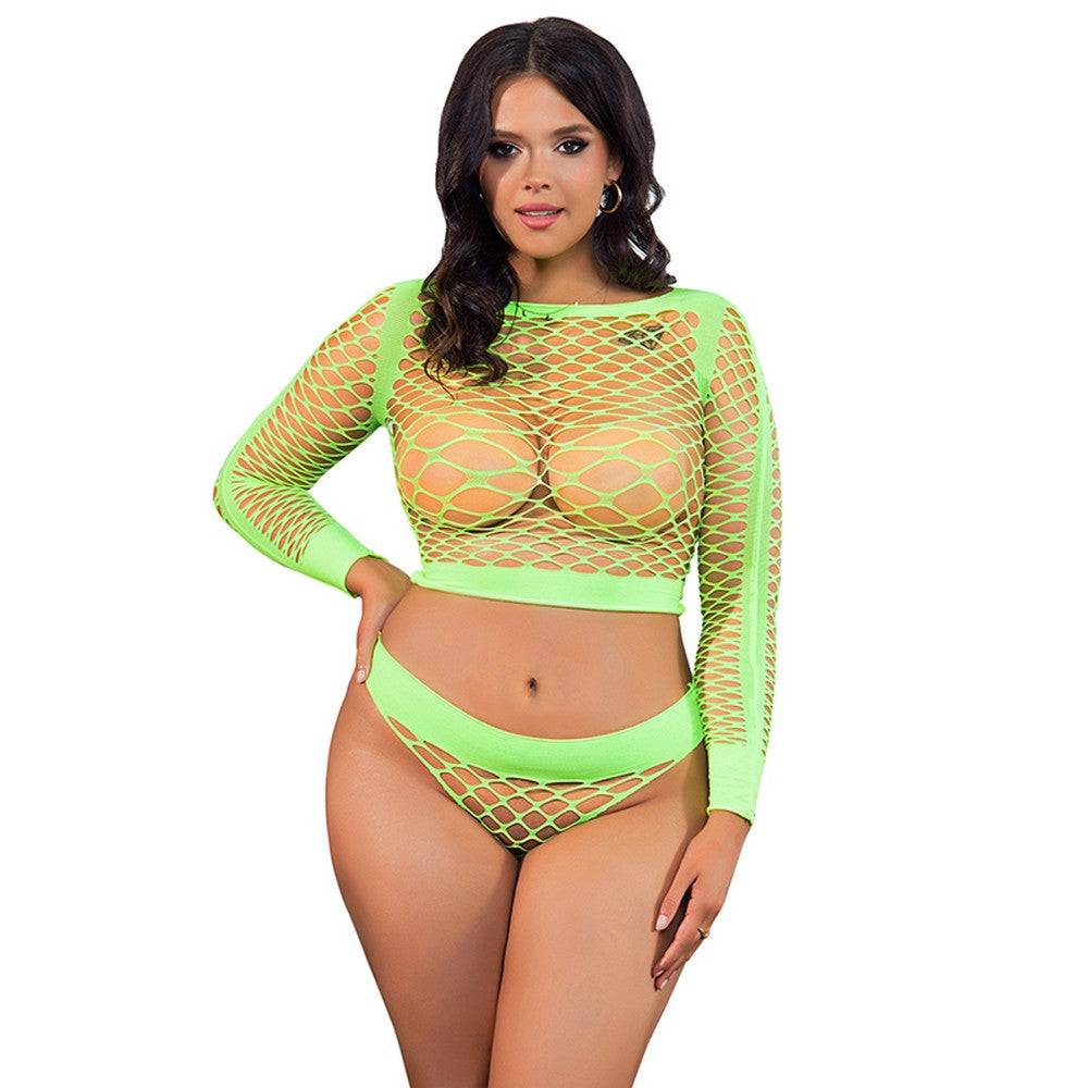 Lau Fashion Catsuit Neon Farben Grün Fishnet Transparent Body Stocking String Dessous S M L XL