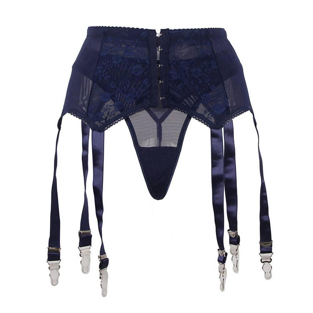 Lau Fashion Corsagen Strumpfhalter Strumpfgürtel Strapse Dessous Blau String Gogo S/XL