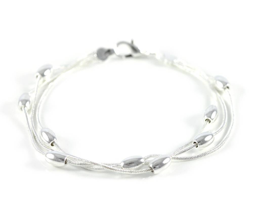 Lau Fashion Damen Armband Versilbert 3 Reihen Kugel Armreifen Modeschmuck Kette Ø 60mm