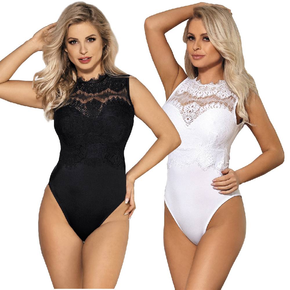Lau Fashion Damen Body Unterwäsche Transparent Mit Spitze Fransen Fashion Rundhals S/M/L/XL - R80472
