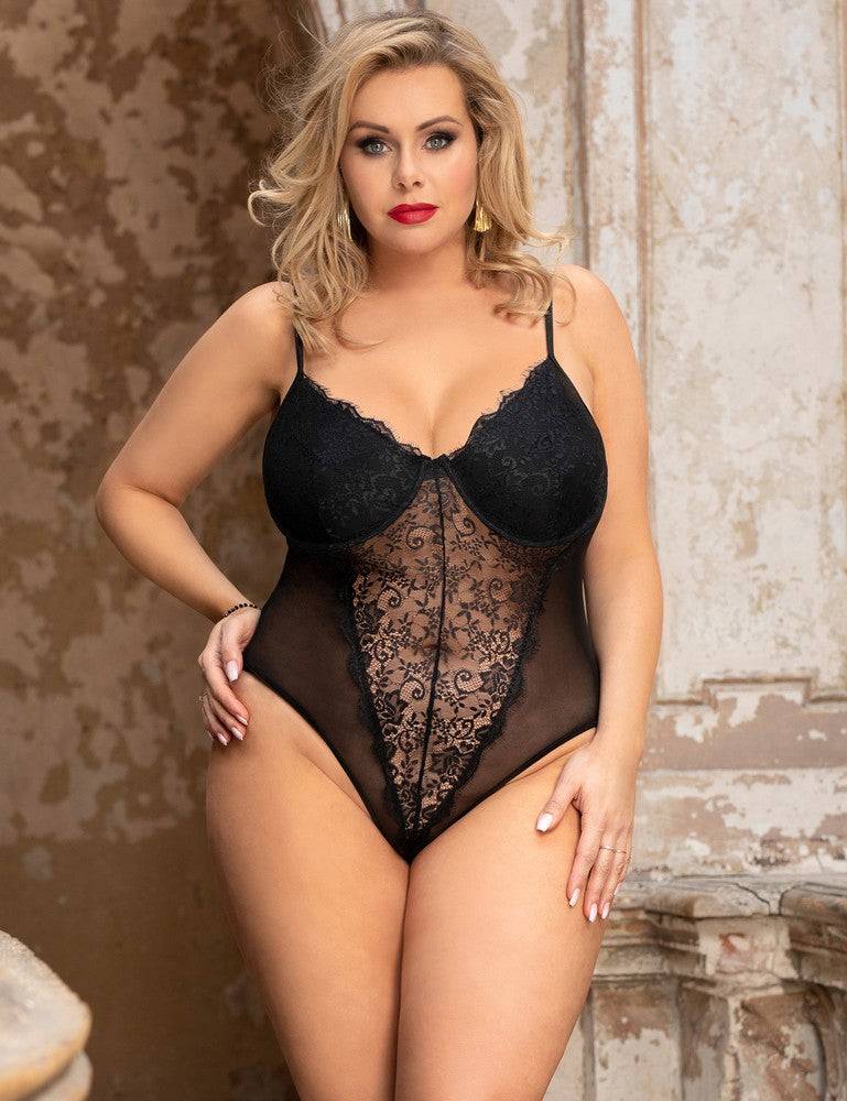 Lau Fashion Damen Bodysuits Ärmellos Body Cup Bügel Unterwäsche Blumen Dessous Reizwäsche S/XL - R80959