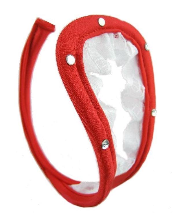 Lau Fashion Damen C-String Strass Zirkonia Rot Sexy Dessous Einheitsgröße S/M/L