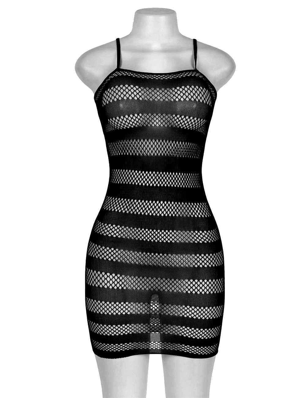 Lau Fashion Damen Catsuit Mini Dress Kleid Fishnet Netz Dessous Gogo Reizwäsche L/XL