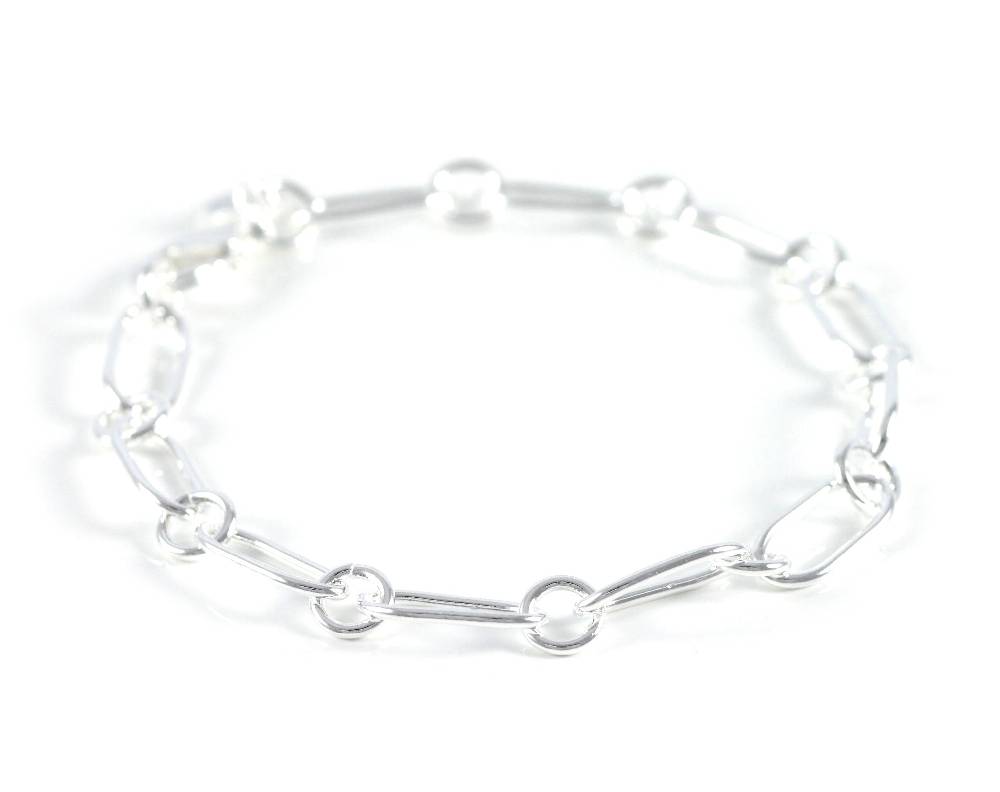 Lau Fashion Damen Kinder Armband Versilbert Dünn Armreifen Kette Ø 7mm