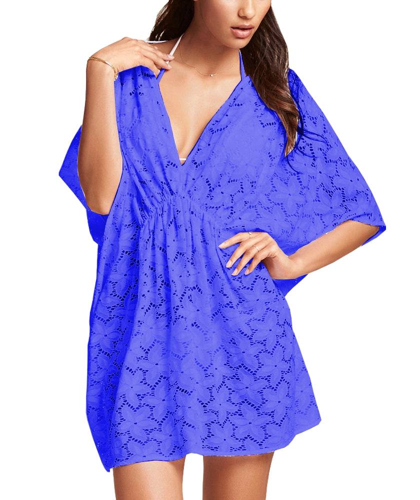 Lau Fashion Damen Longshirt Blumen Spitze Tunika Strandkleid C-String Sommer Bikini S/M