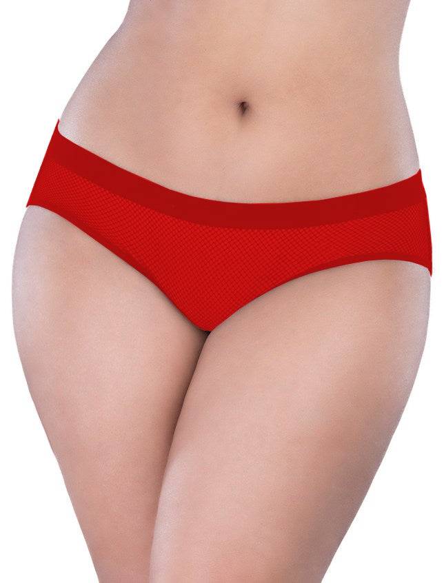 Lau Fashion Damen Netz Slip Offen Rot Popo Panty Reizwäsche Mit Schleifchen Strass S/XL