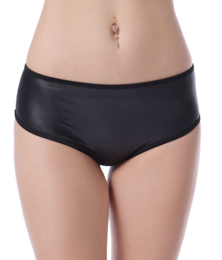 Lau Fashion Damen Rüschen Wetlook Panty Lack Leder Look Offen Dessous Gogo C-String S/M