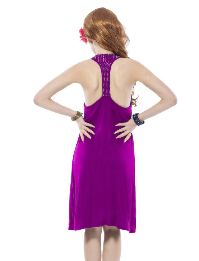 Lau Fashion Damen Strandkleid Bademode Lila Pailletten Sommer Minikleid Bikini S/M/L