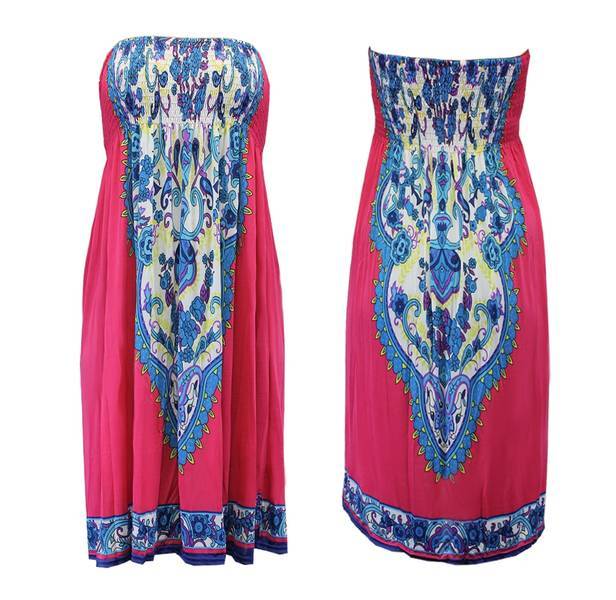 Lau Fashion Damen Strandkleid Blumen Pink Triball Bademode Parero Minikleid Bikini Bandeau Sommerkleid Größe S/M