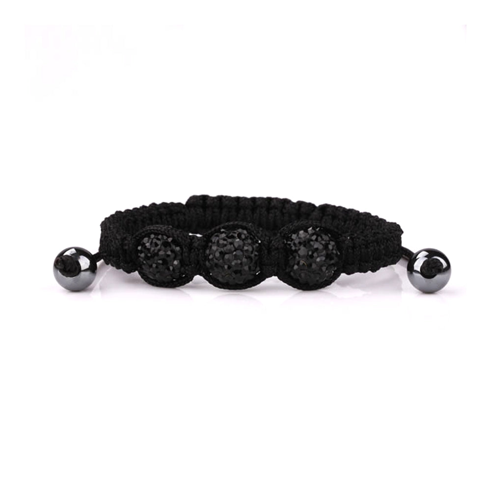 Lau Fashion Edle Shamballa Kordel Armband Unisex Damen Königskette Schwarz Kugeln Schmuck Geschenk 10mm
