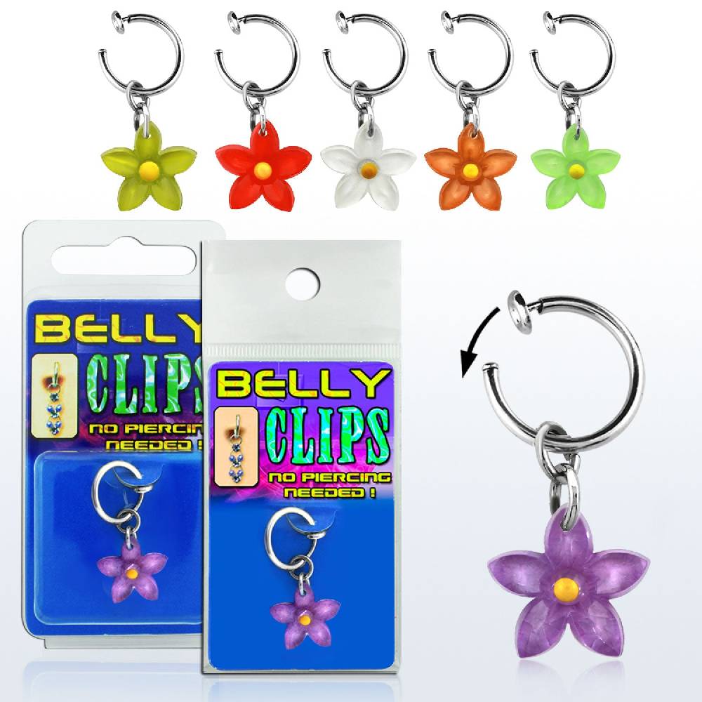 Lau Fashion Fake Clip Test Bauchnabelpiercing Edle Luxus Klemmen Silber Blümchen Ring Ø 13mm