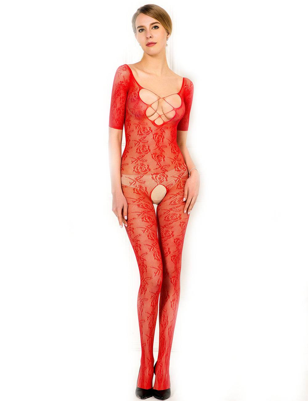 Lau Fashion Fashion Damen Nylon Catsuit Netz Overall Body Stocking Spitze Reizwäsche Gogo S/M/L