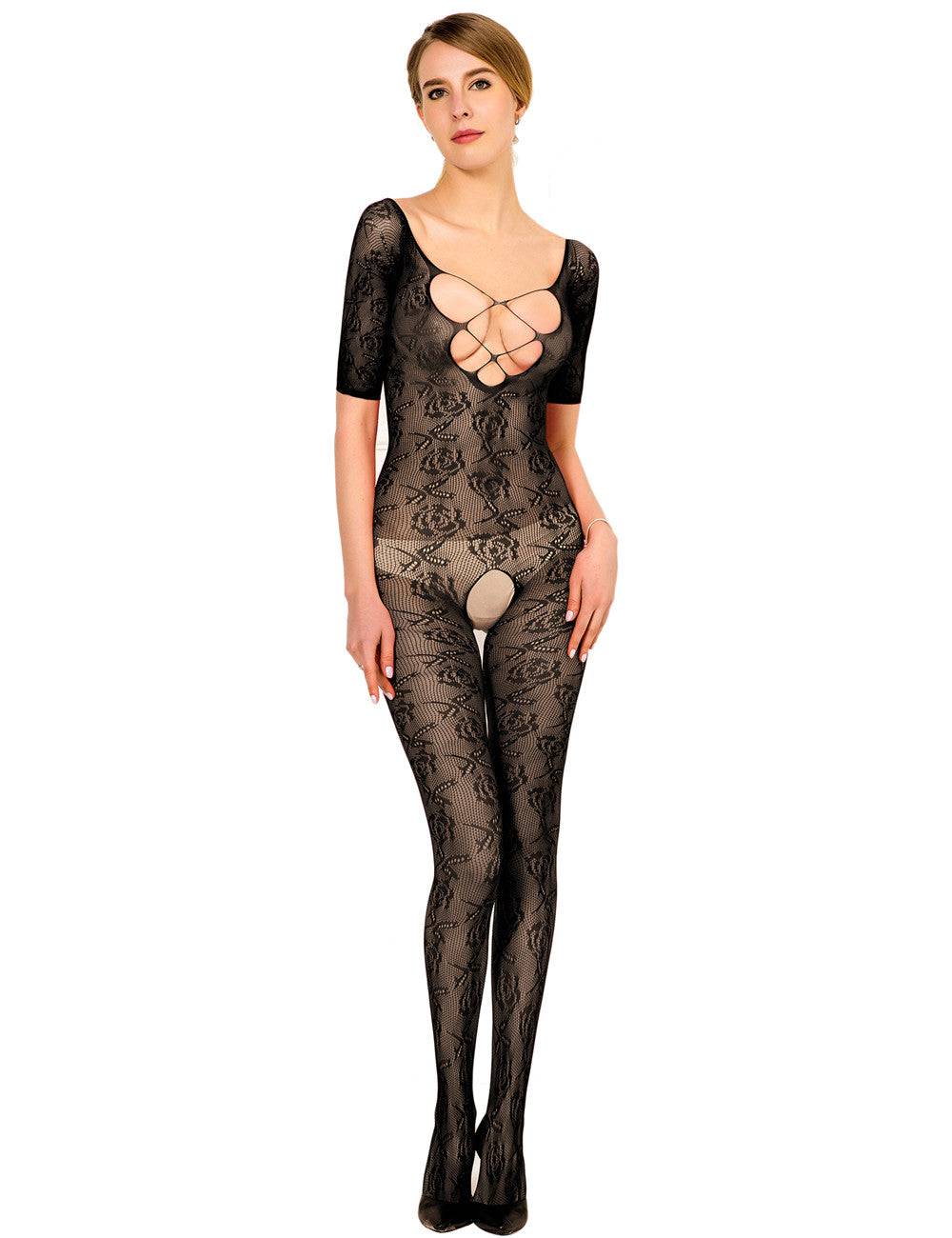Lau Fashion Fashion Damen Nylon Catsuit Netz Overall Body Stocking Spitze Reizwäsche Gogo S/M/L