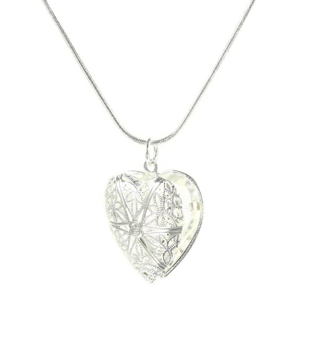 Lau Fashion Halskette Herz Medaillon Damen Foto Geschenk Anhänger Versilbert Ø 25mm