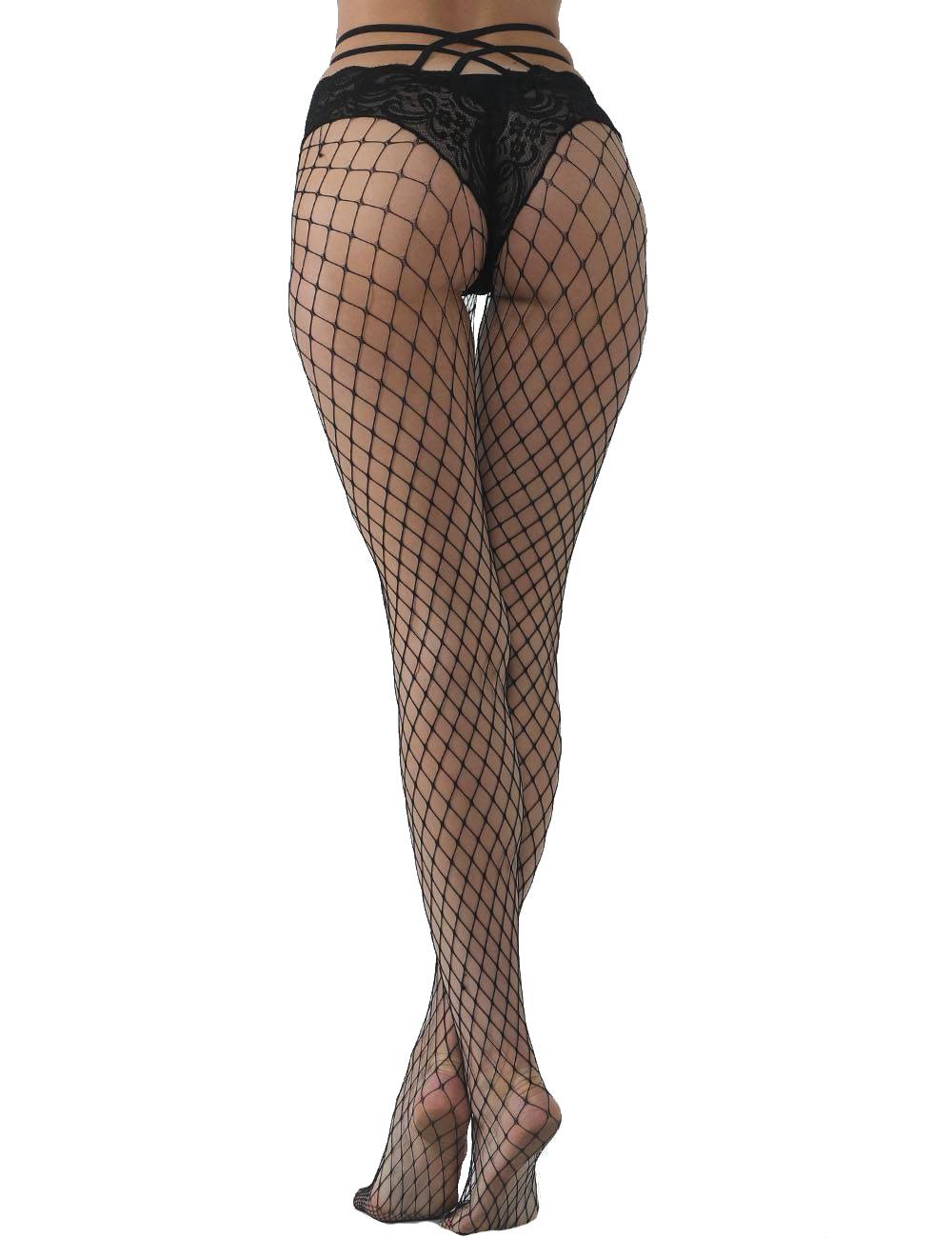 Lau Fashion Harness Strumpfhose Lange Netz Unterhose Strapse Strumpfband Gogo Schwarz S/M/L