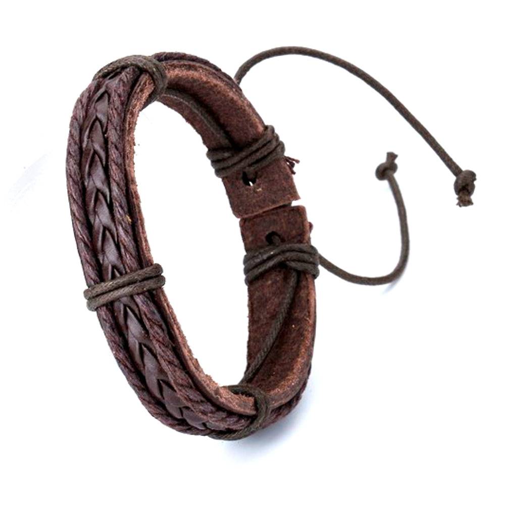 Lau Fashion Herren Echt Leder Armband Braun Geflochten Surfer Syle Schmuck 20cm