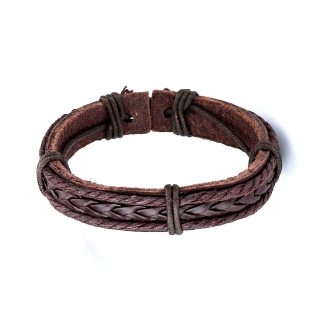 Lau Fashion Herren Echt Leder Armband Braun Geflochten Surfer Syle Schmuck 20cm