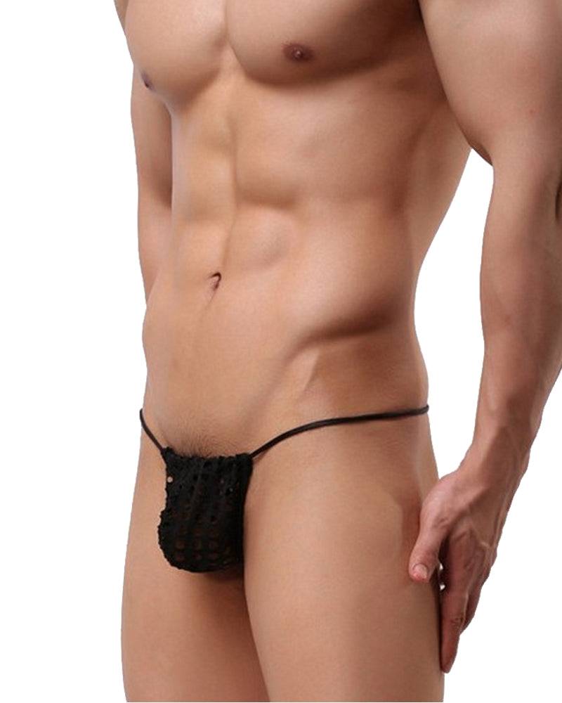 Lau Fashion Herren String Loch Sack Transparent Schwarz Micro Unterwäsche M/L/XL