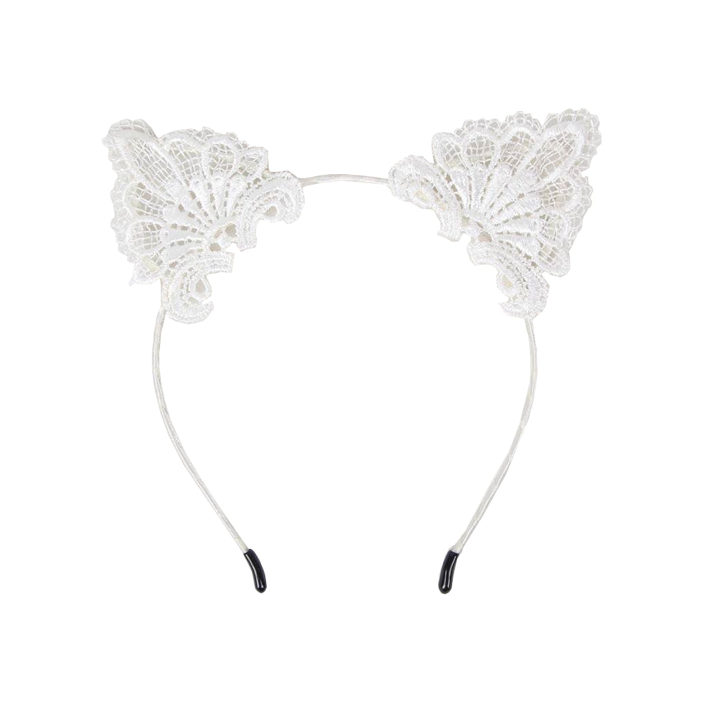 Lau Fashion Katzen Haarreifen Diadem Katzenohren Spitze Schwarz Weiß Diva Tiara Haarschmuck Catwoman