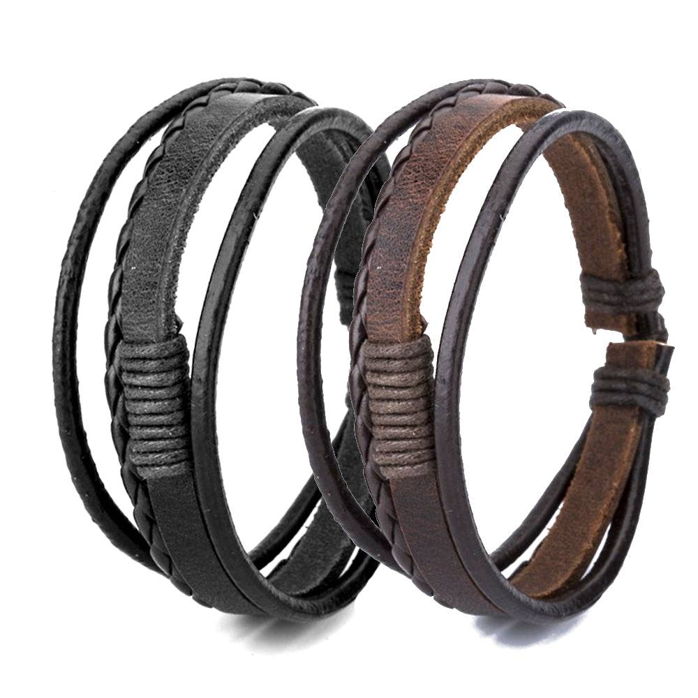 Lau Fashion Kordel Armband Echt Leder 4 Reihig Geflochten Handschmuck Unisex 20cm