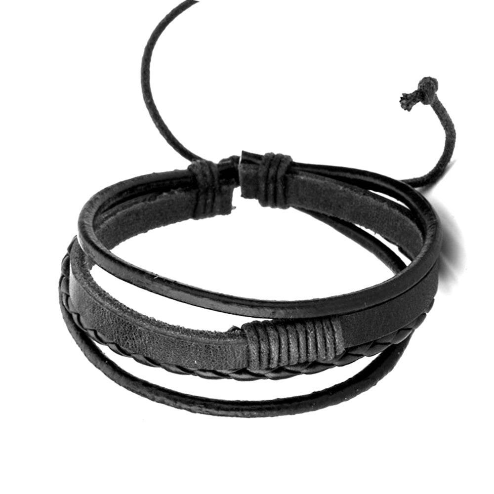Lau Fashion Kordel Armband Echt Leder 4 Reihig Geflochten Handschmuck Unisex 20cm