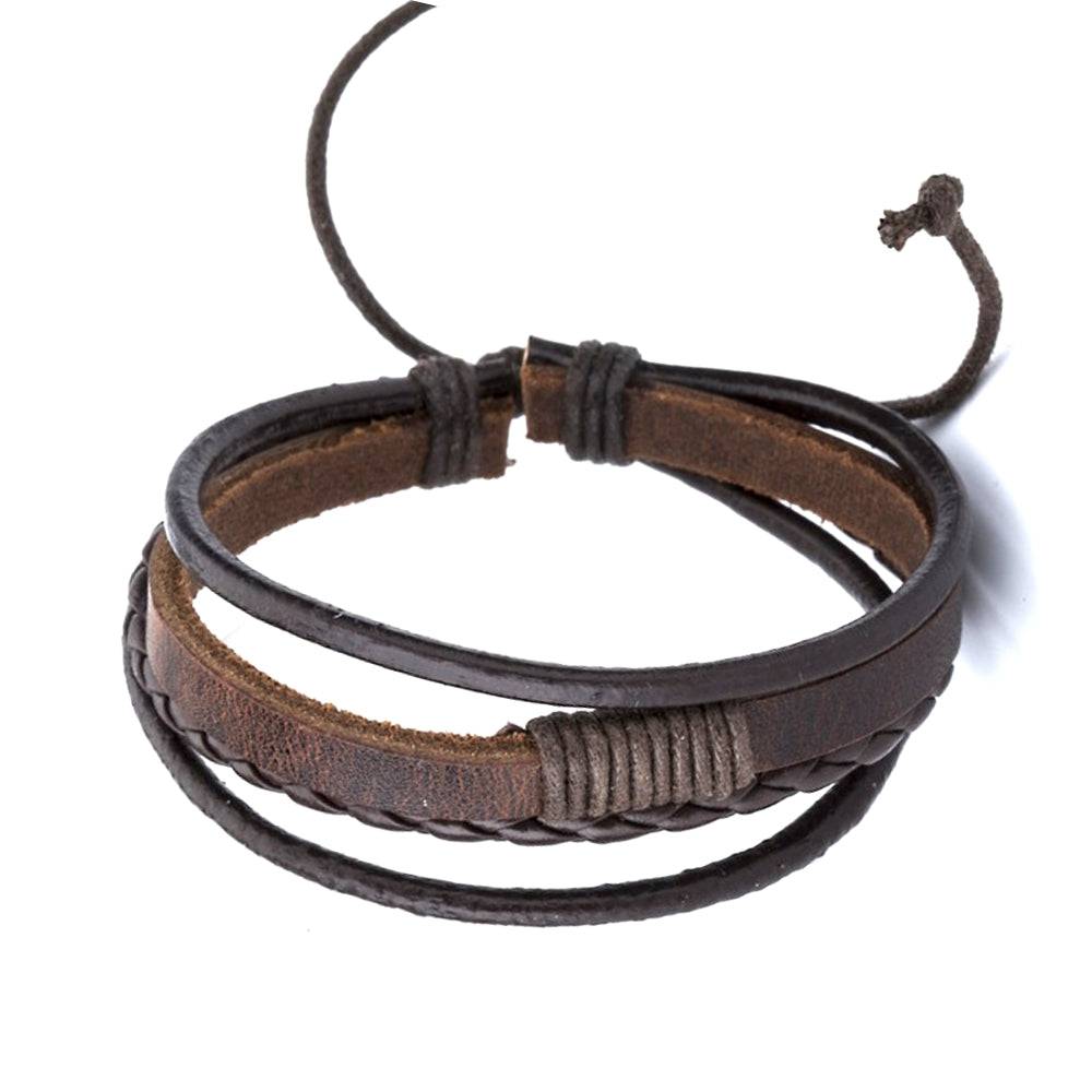 Lau Fashion Kordel Armband Echt Leder 4 Reihig Geflochten Handschmuck Unisex 20cm