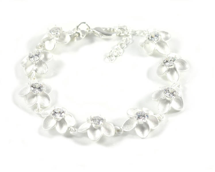 Lau Fashion Lau-Fashion Blumen Armband Silber Zirkonia Strass Geschenk Damen Schmuck Ø 60mm